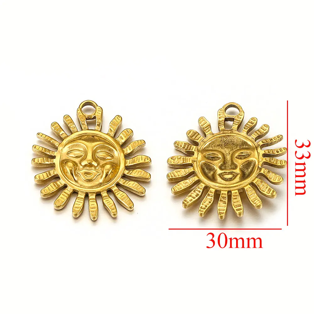 5 uds conectores de dijes de acero inoxidable corazón grande sol chapado en oro DIY collar pendientes joyería de materiales para hacer al por mayor: Multicolor