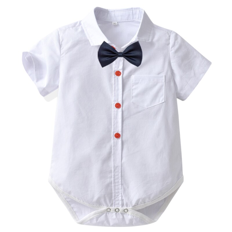 Bebê menino roupas de verão da criança menino bodysuit curto mangas compridas cavalheiro gravata borboleta camisa romper 2022 novo algodão infantil menino roupas: 23A200 / 3T(100)