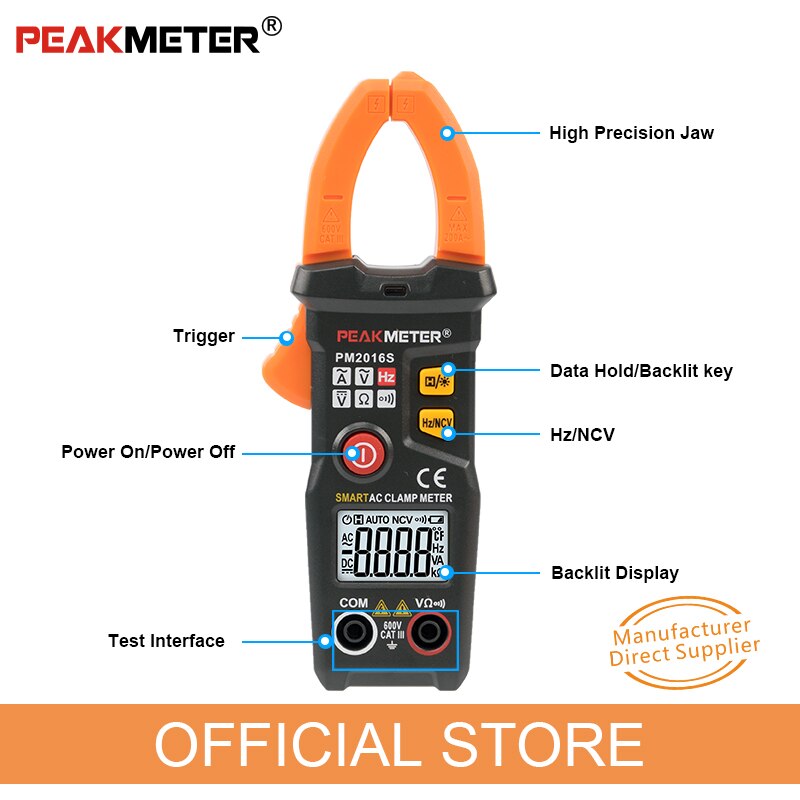 PEAKMETER PM2016S PM2016A Automatic Intelligent Digital Clamp Meter Multimeter Ammeter High Precision Anti-burning Clamp Meter