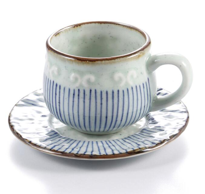 Taza de cerámica para sopa, cerámica gruesa pintada a mano, de celosía, tazas de café originales: H 220ml with mat