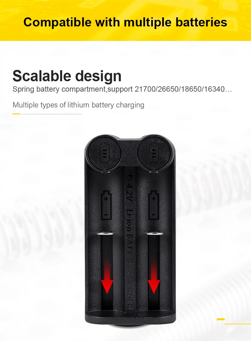 Voxlink 18650 Batterij Oplader Smart Opladen 2 Slot 3.7V 26650 18350 32650 21700 26500 Oplaadbare Batterij Oplader