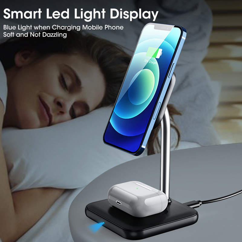 15W Magnetische Drahtlose Schnelle Ladegeräte Halfter für iPhone 12 13 Profi 2 in 1 Drahtlose Ladegerät Telefon Kopfhörer Uhr Ladung Niedrige Sitz