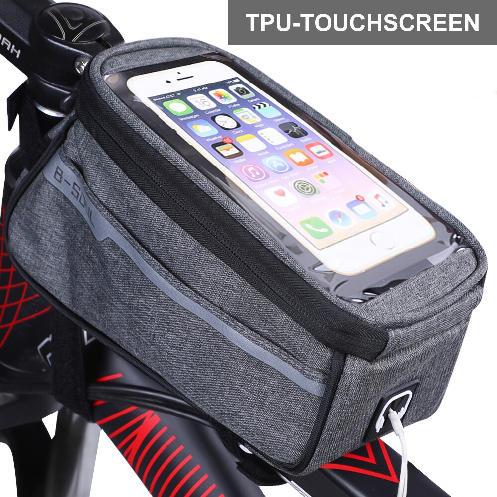 Waterdichte Fietstas Nylon Bike Cyling Mobiele Mobiele Telefoon Bag Case 5.5 ''6'' Fietstassen Frame Voor Tube tassen Accessorie: gray