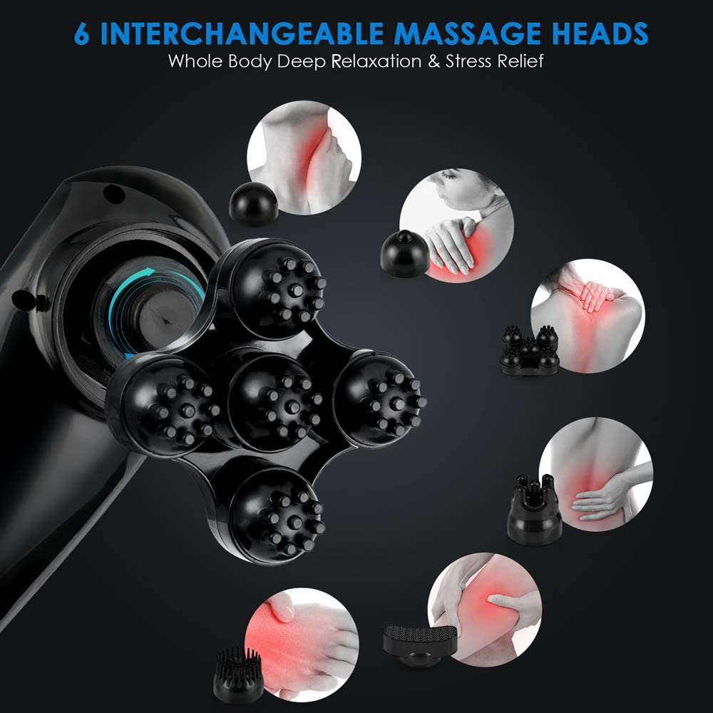 Handheld Back Massager, 6 Verwisselbare Knooppunten, Massager Deep Tissue Massage Voor Terug Spier Voet Nek Schouder Been Body
