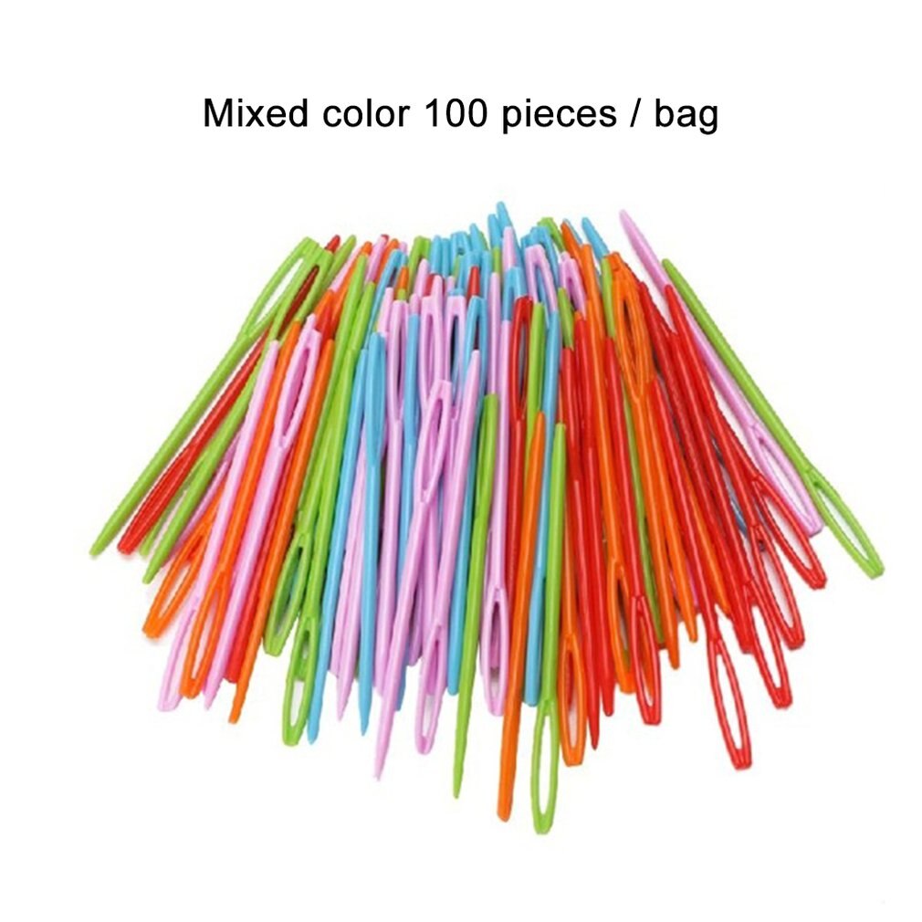 100 Stks/set 9Cm Plastic Naalden Voor Kids Craft En Naald Projecten Kleurrijke Naalden Voor Ambachten Handwerken Project