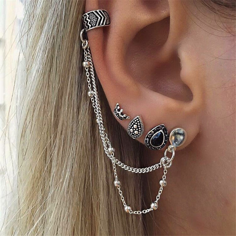 Punk Vintage oreille pince main Brinco filles Bijoux chaîne gland feuille pince oreille manchette boucles d'oreilles pour les femmes de mariage mariée Bijoux