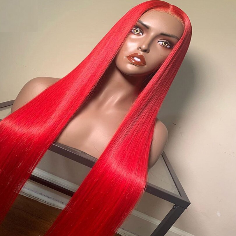 Red Synthetic Lace Front Wig Long Straight Middle Part Wigs for Women Glueless High Temperature Fiber Hair Wigs with Baby Hair