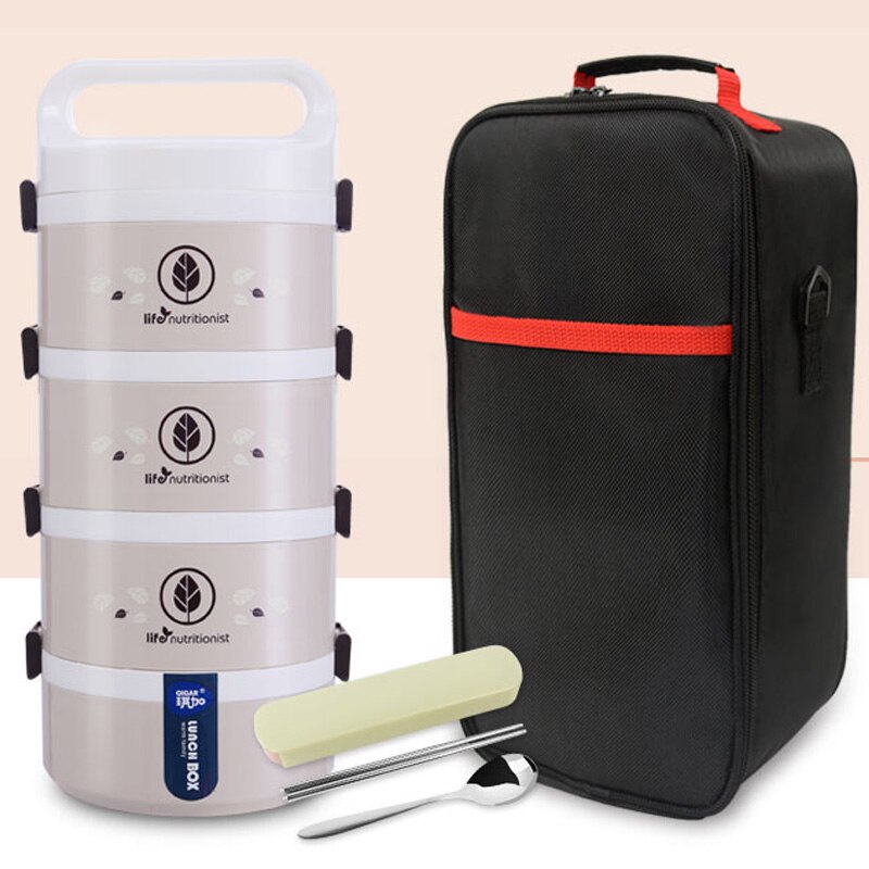 Micro-ondes étanche boîte à déjeuner en plastique enfants récipients de stockage des aliments en acier inoxydable boîte à déjeuner Bento Thermo isolé thermique japon: 4 Layer Gray
