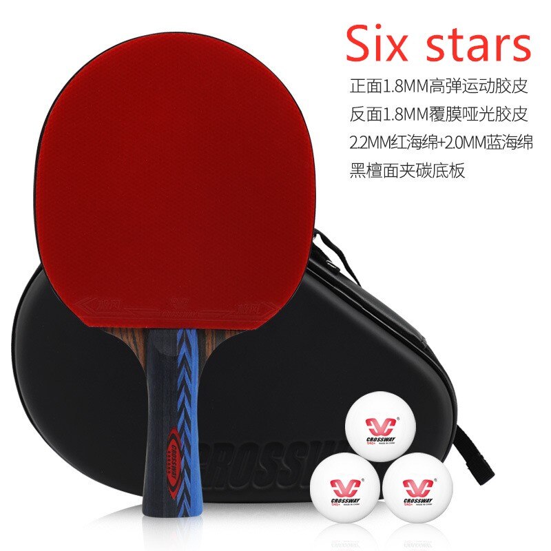 CROSSWAY 5 Star Table Tennis Racket Ping Pong Paddle Rubber Bat Finished Single Carbon Bottom Plate With Ball Bag