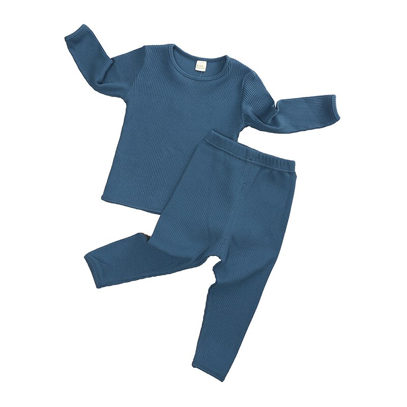 Kids Pyjama Kinderen Nachtkleding Lange Mouwen Casual Solid Lange Johhs Set Baby Jongens Meisjes Kleding Katoen Nachtkleding Kids Kleding: Black / 12M