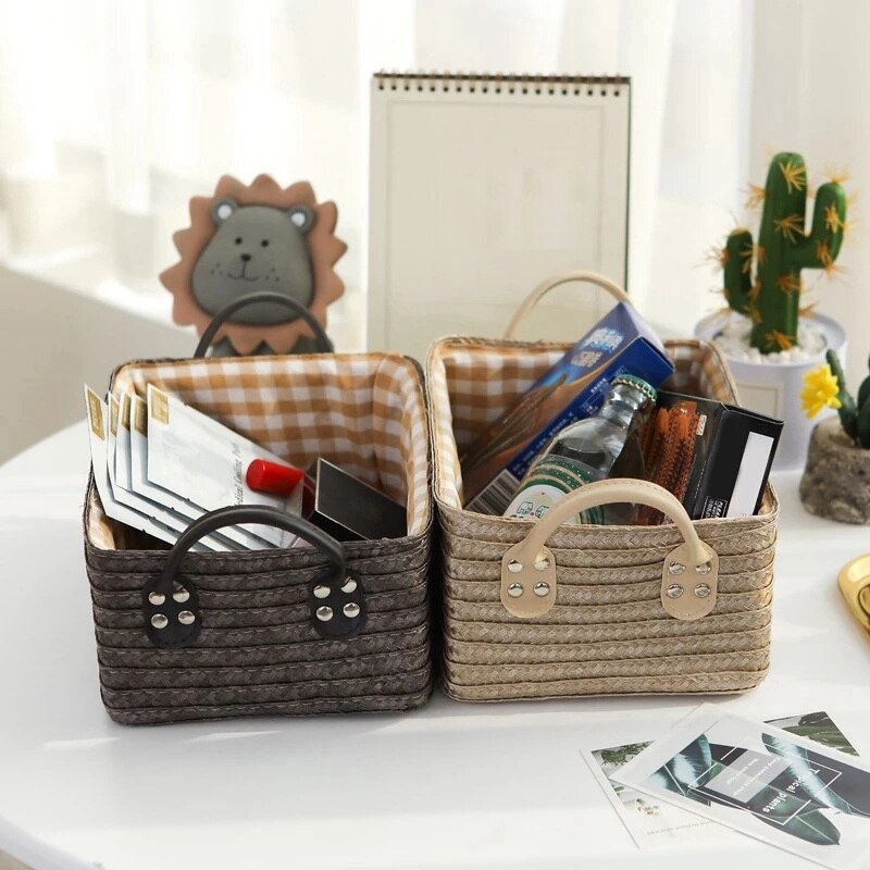 Woven Storage Baskets Box Foldable Storage Box With Handle Toy Snack Sundries Organizer Handmade Organizer