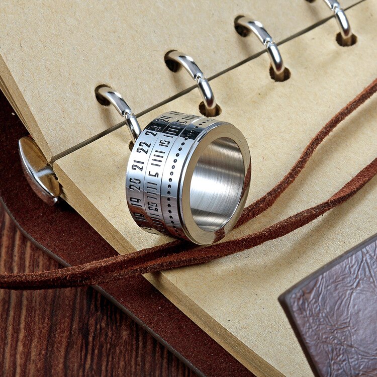 Silver Color 14MM Wide Rome Number Spinner Rotate 316L Stainless Steel Men Ring Jewelry