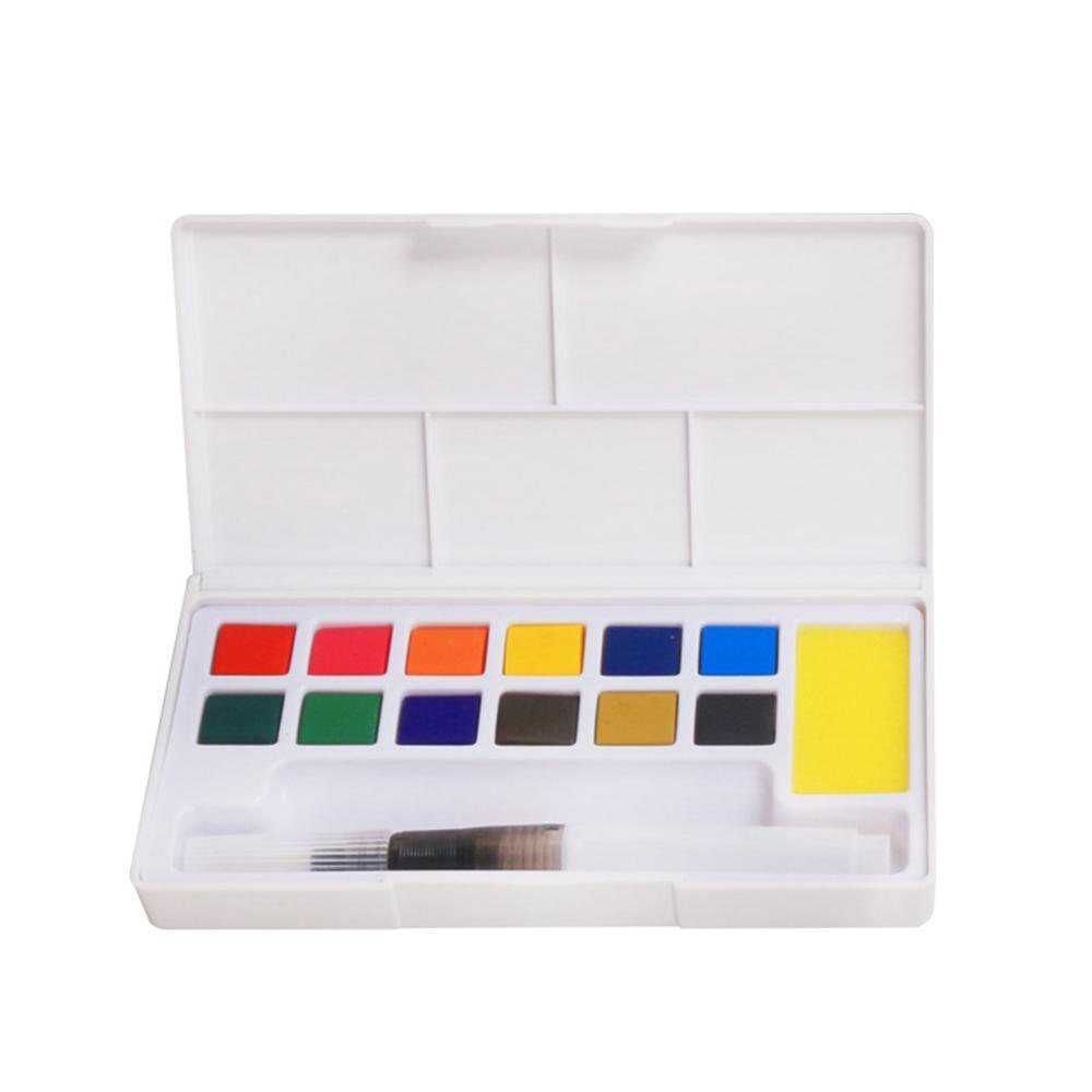 12/18/24/36 Kleuren Compressed Art Supplies Verf Set Pigment Effen Draagbare Verf Doos Afneembare Aquarel Met Borstel reizen: 12 Colors