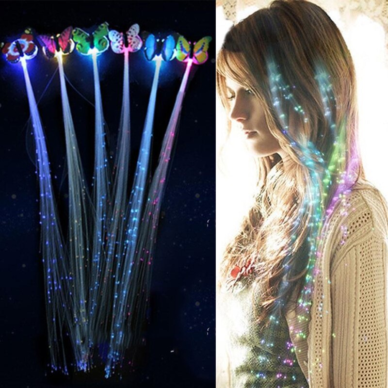 7Stck LED Glänzende glühen Haar flechten Blitz Faser Haarnadel Clip Leuchtende Schmetterling Stirnband Leucht LED Party LED Weihnachten