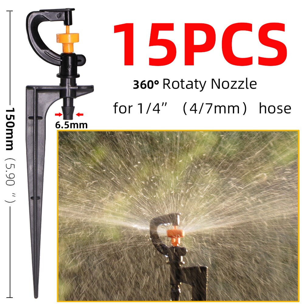 Boquilla de nebulización de 90/180/360 grados, Estaca de 13cm, rociador de riego de jardín de púa de 1/4 pulgadas, riego por goteo, agricultura, rociador de granja: Fx15pcs