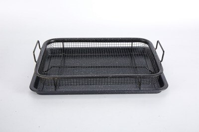 Bandeja de cobre para hornear, sartén antiadherente para asar aceite, cesta de patatas fritas, plato de parrilla, herramientas de cocina de malla para barbacoa casera: Square Black