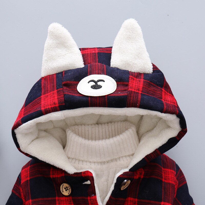 Kinderjassen winter fleece outdoor voor jongens capuchon warme kinderen jongen vos oor windjack herfst casual baby jongen geruite jassen