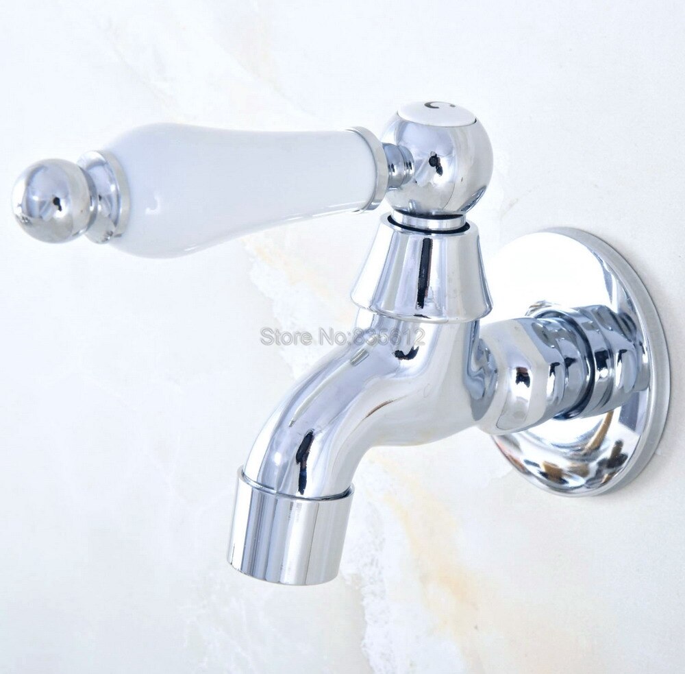 Polished Chrome Brass Wall Mount Wall Mount Ceramic Lever Sink Faucet Mop Pool Water Tap tav155