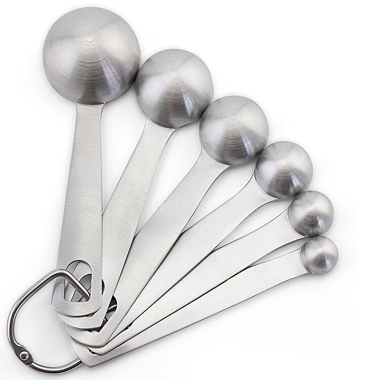 Baking tools All stainless steel kitchen seasoning Small key baking six pieces set spoon set round Head measuring cup