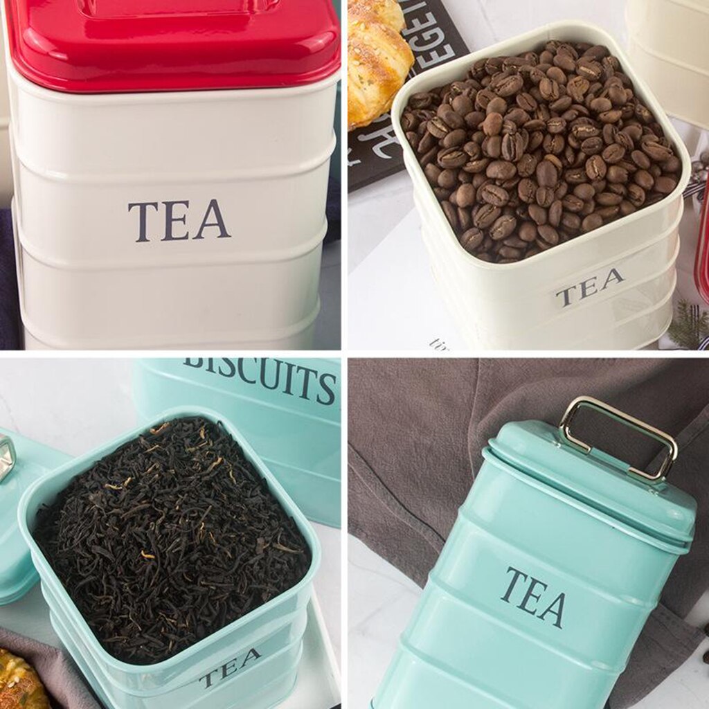 2PACK Metal Tin Storage Box Kitchen Tea Coffee Candy Biscuit Can 1.3L/2L