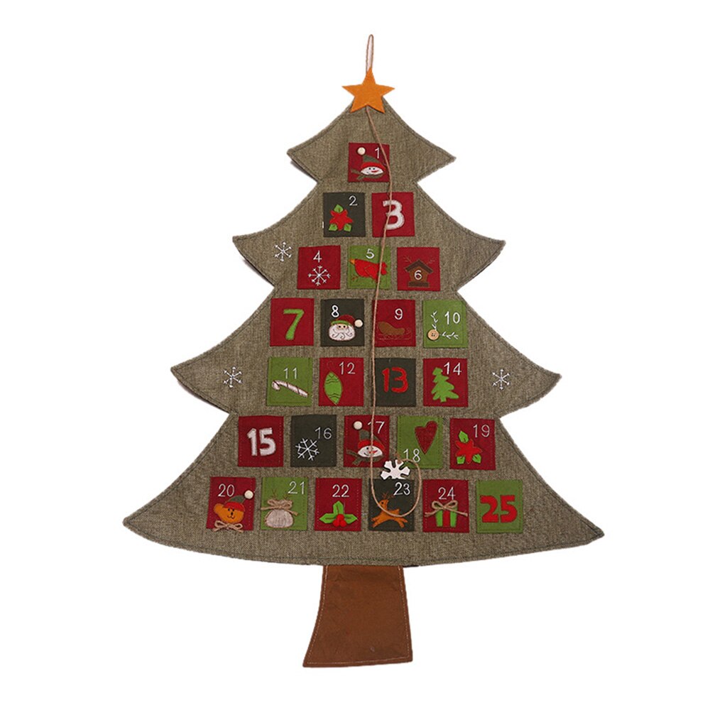 Advent Calendar Countdown Christmas Tree Ornament Pocket Wall Hanging Xmas Decor