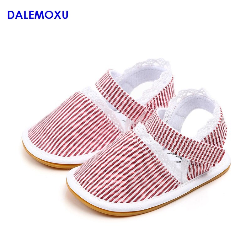 Babysko rød stribet bomuldssandal slip-on sko piger blonder afslappet sport baby sneakers skridsikre sommer vandresko til spædbørn