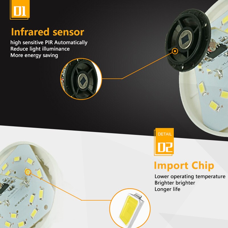 Pir bevegelsessensor nødlys lampe auto smart ledet pære  e27 5w 7w 9w infrarød bevegelsesdeteksjon infrarød ampulle ledet hjemmebelysning