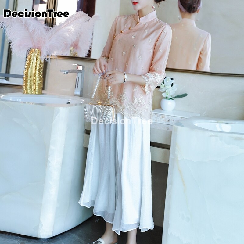 Vêtements chinois pour femmes, qipao chemise tangzhuang broderie cheongsam tops oriental hanfu, vêtements d&#39;extérieur de style chinois, 2022