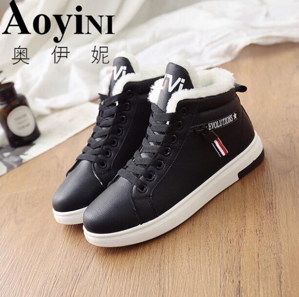 bottes d'hiver femmes bottines chaudes hiver femme chaussures Sneakers appartements à lacets dames chaussures femmes bottes de neige courtes: Black / 8.5