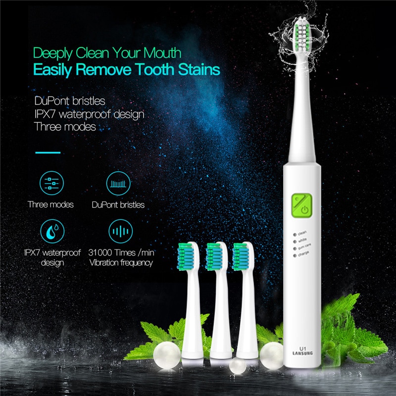 Ultrasonic Sonic Electric Toothbrush Rechargeable Tooth Brushes electric toothbrush with U1 tooth brush heads cepillo dental 4