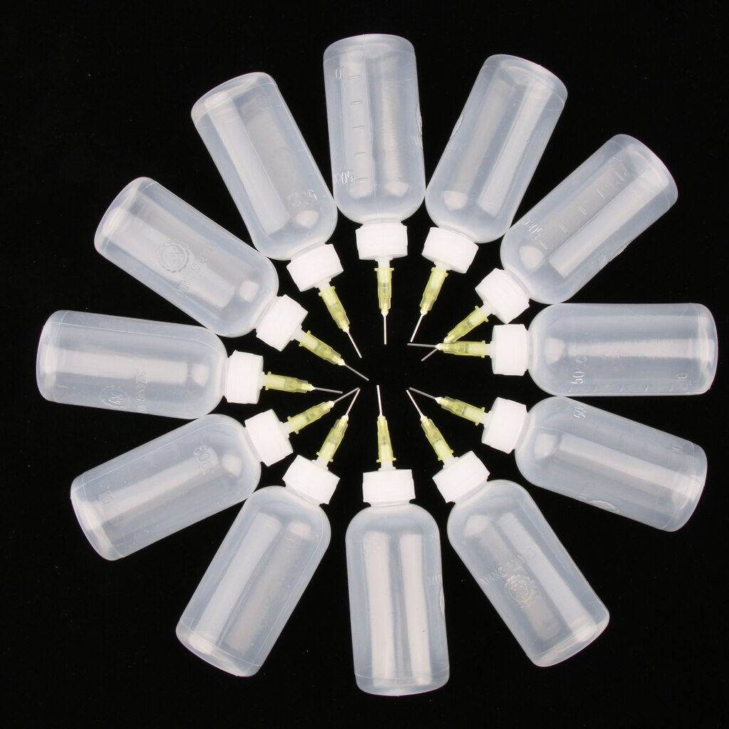 12pack 50ml Steel Needle Tip Plastic Dropper Bottle Glue Applicator Bottle for Quilling DIY