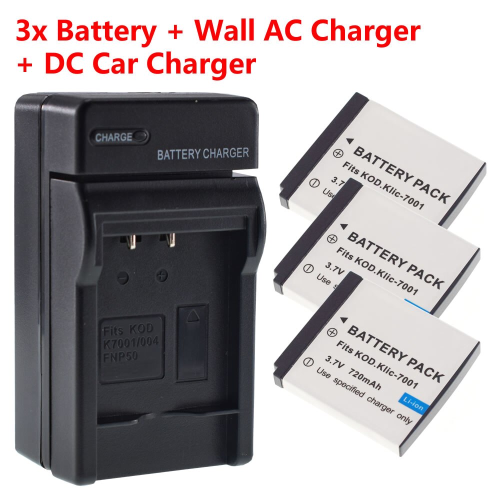 BLi-286 Battery(2-Pack) + Charger for Polaroid t1031 t1035 t1234 t1235 t1235uc KLIC-7001: 3 Battery Set