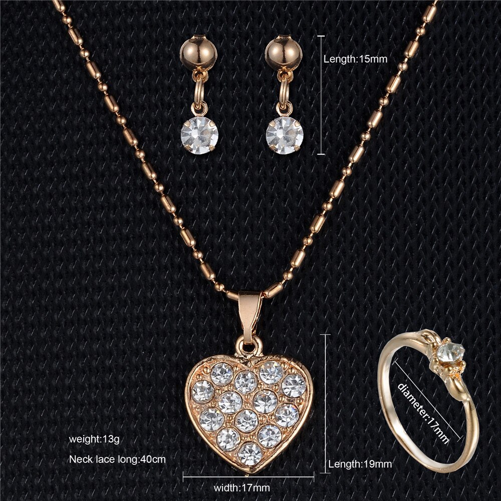 Heart Pendant Necklaces Rhinestone Earring Rings Jewelry Set For Women Wedding Party Girl bride Engagement Jewelry