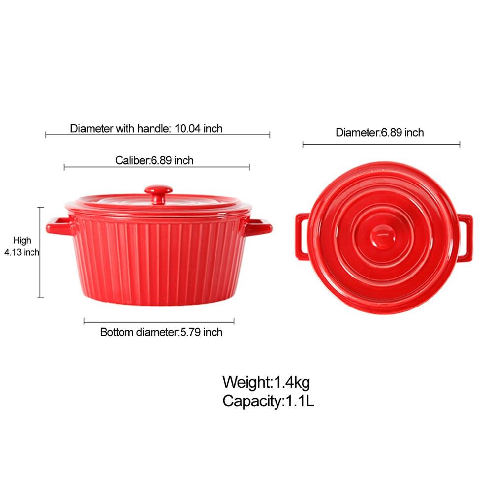 Farverig husstand keramisk stor skål instant noodle skål med låg bordservice stor suppeskål frugtbærer vegetabilsk salatskål: Rød