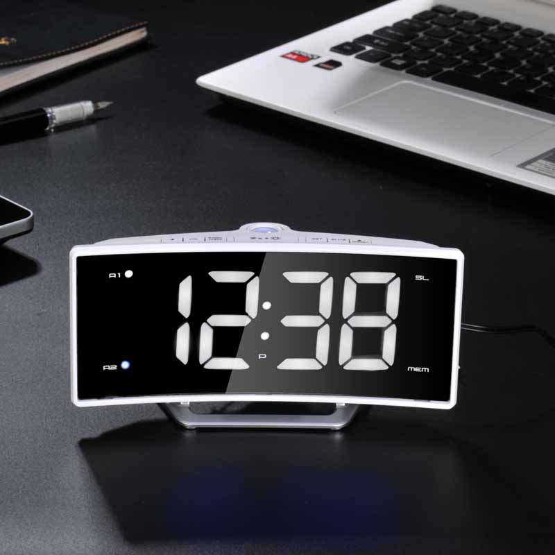 Espejo FM Radio despertador LED, proyector electrónico Digital, reloj de sobremesa, reloj Nixie proyección alarma, reloj con proyección de tiempo