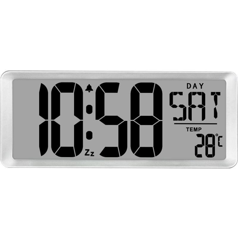 LED Digitale Wanduhr Große Anzahl Zeit Anzeige Alarm Uhr mit Datum Temperatur Tisch Schreibtisch Uhr Elektronische Uhren Wohnkultur: Silber-