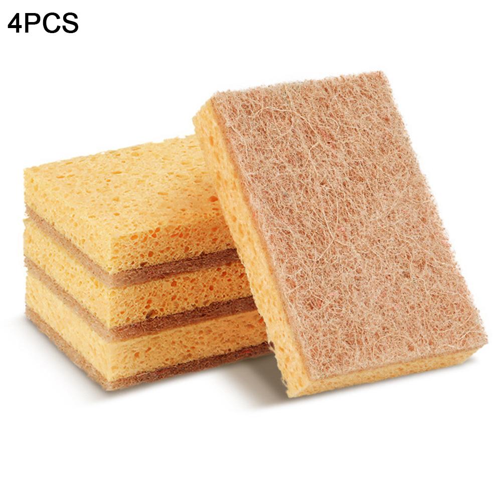 Dishwashing Sponges Multifunctional Kitchen Tool Compound Scouring Natural Wooden Multifunctional Pulp Cotton Sponge Dishwashing: 4PCS