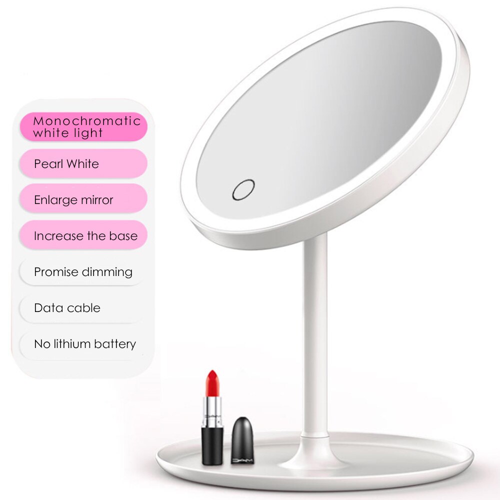 Girls Table Mirror USB Charge LED Makeup Mirrors with Ring Light HD Vanity Mirrors Smart Touch Control Illuminated Stand Up Desk: 1 color light white