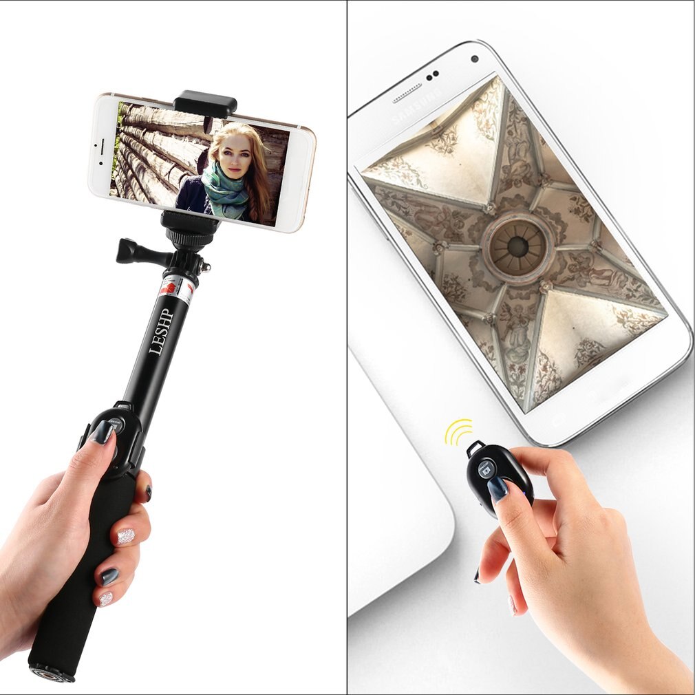 Draadloze Selfie Stok + Bluetooth Knop Selfie Stok Telefoon Houder Voor Gopro Android Ios Monopod Pole Stick