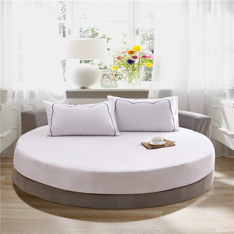 100%  runda bomullslakan romantiska enfärgade runda lakan sängkläder set övermadrass 200cm 220cm tema hotell