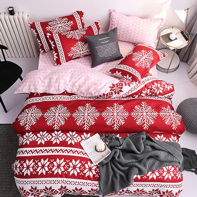 Jul snöflingor hem sängkläder set 3/ 4 st påslakan set ab sido sänglinne platt lakan sängkläder vuxen geometrisk: A / 200 x 240cm 4 st