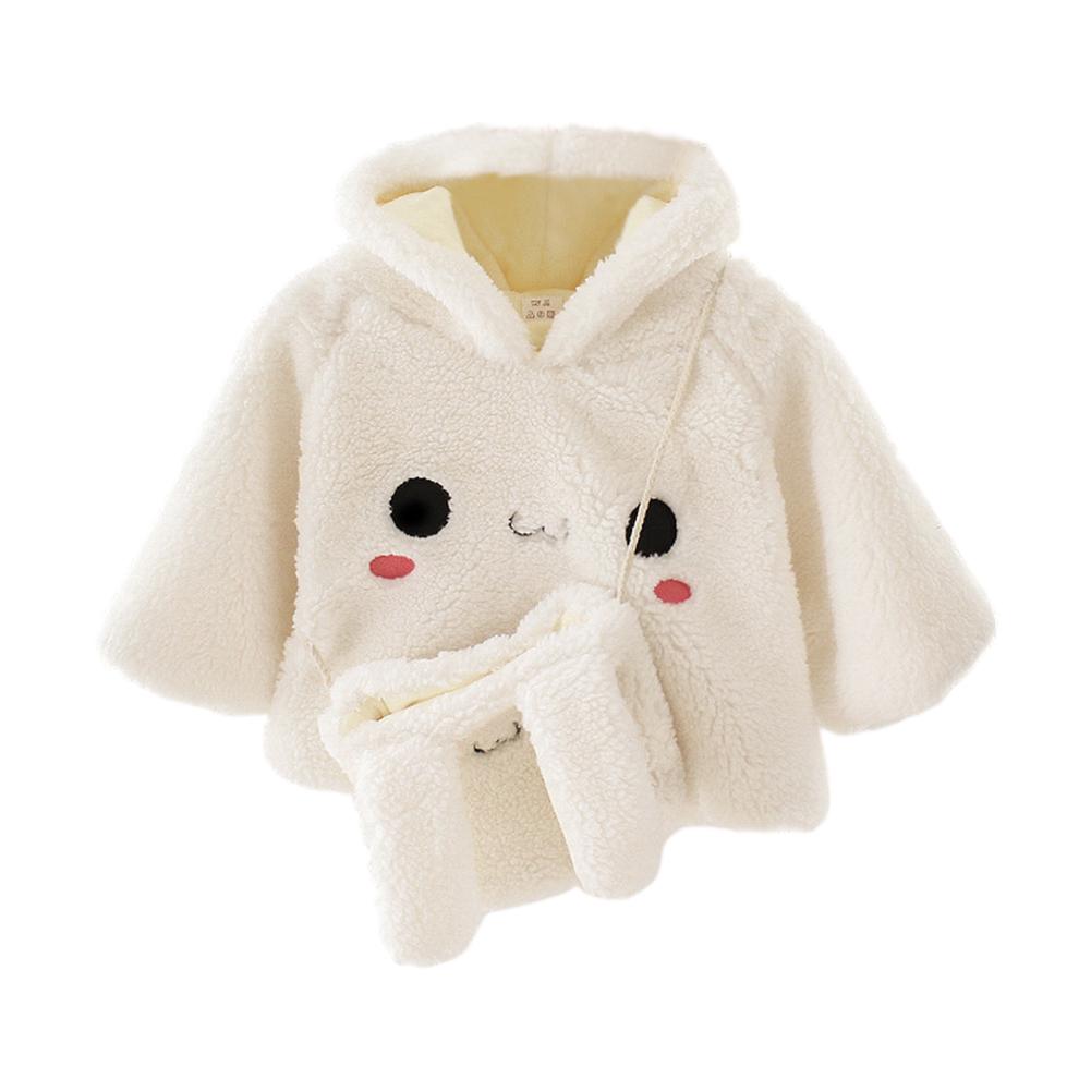 Sweat à capuche en coton pour bébé fille, sweat-shirt à manches longues, vêtements brodés mignons, polaire épais avec sac à bandoulière: WHITE / 6M