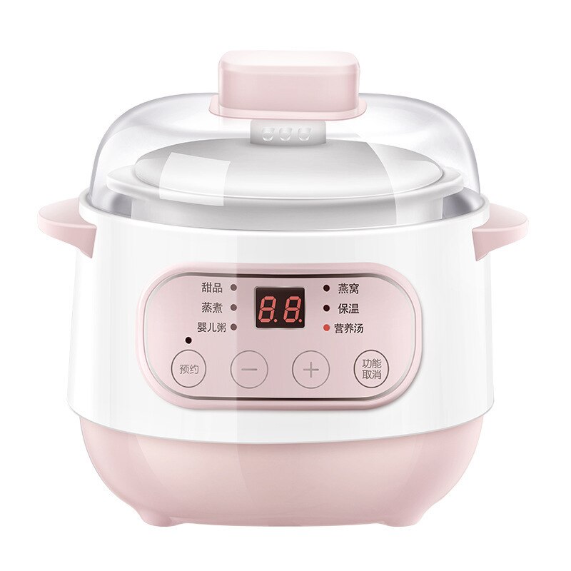 Slow cooker steamer porridge and soup Water Stew Pot 200W Smart Reservation+Timing Electric Cooker Stew 1L Household