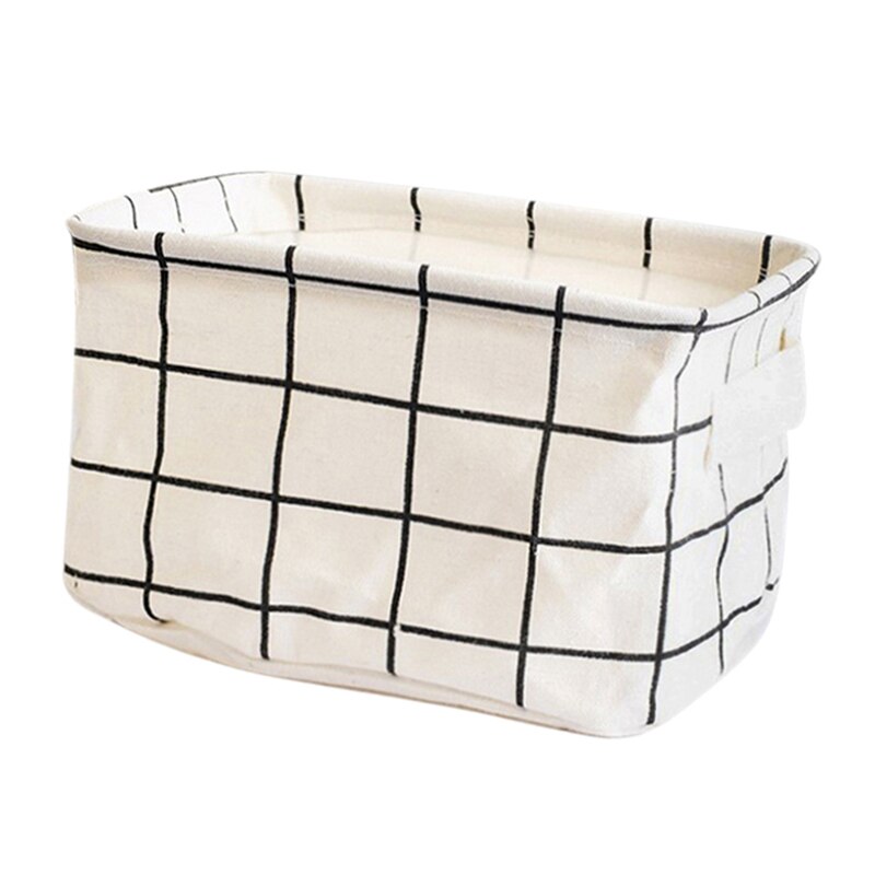 Foldable Cotton Linen Storage Organizer Box Sundries Storage Box Cabinet Underwear Cloth Container Organizer Fabric Basket: White