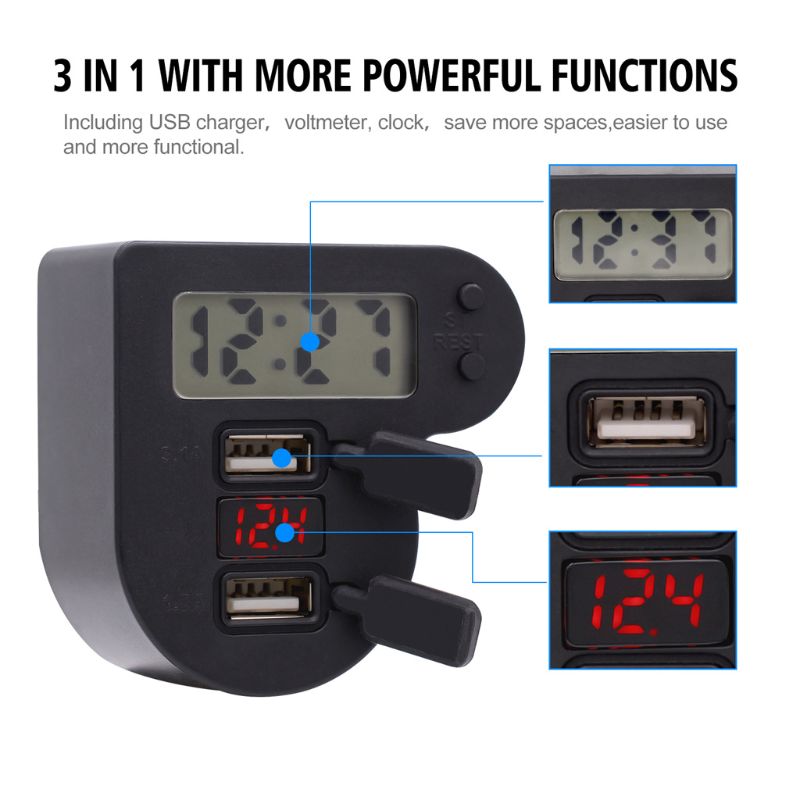 Wasserdichtes 12v motorrad-doppel-usb-ladegerät mit zeitschaltuhr 24v led-voltmeter, ein-/ausschalter, netzteil für mobiltelefone