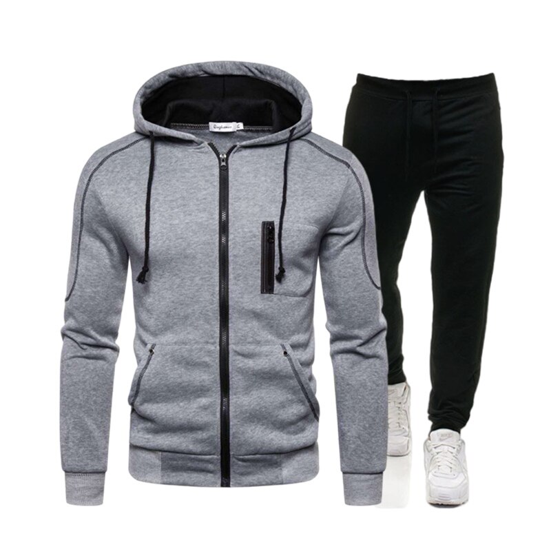 Ensembles survêtement hommes automne hiver sweat à capuche cordon tenue vêtements de sport mâle costume pull deux pièces ensemble décontracté: 3 / L