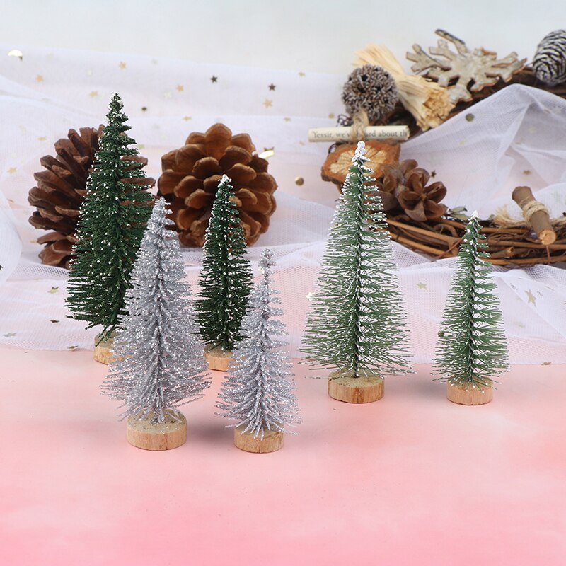 DIY 7/9cm Christmas Tree Mini Pine Tree With Wood Base Handmade Home Table Top Decor Miniatures