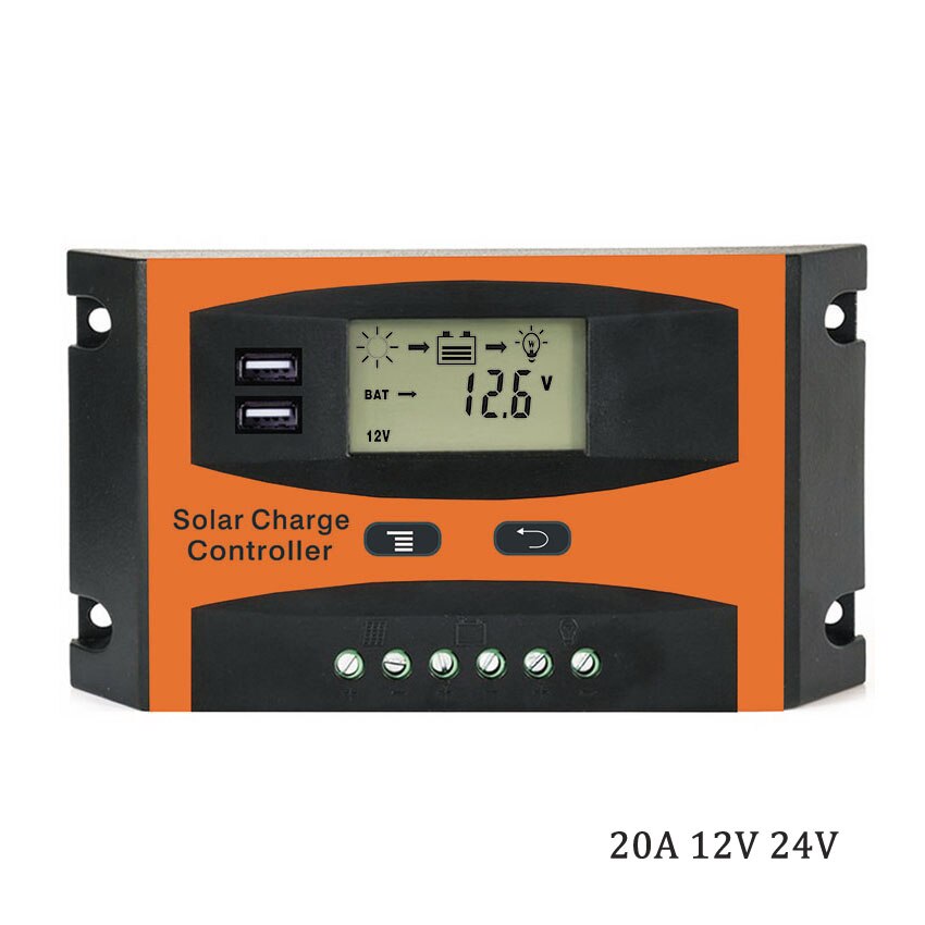 Contrôleur de batterie avec deux ports USB 5V, LCD 10A 20A 30A 12V/24V: 20A