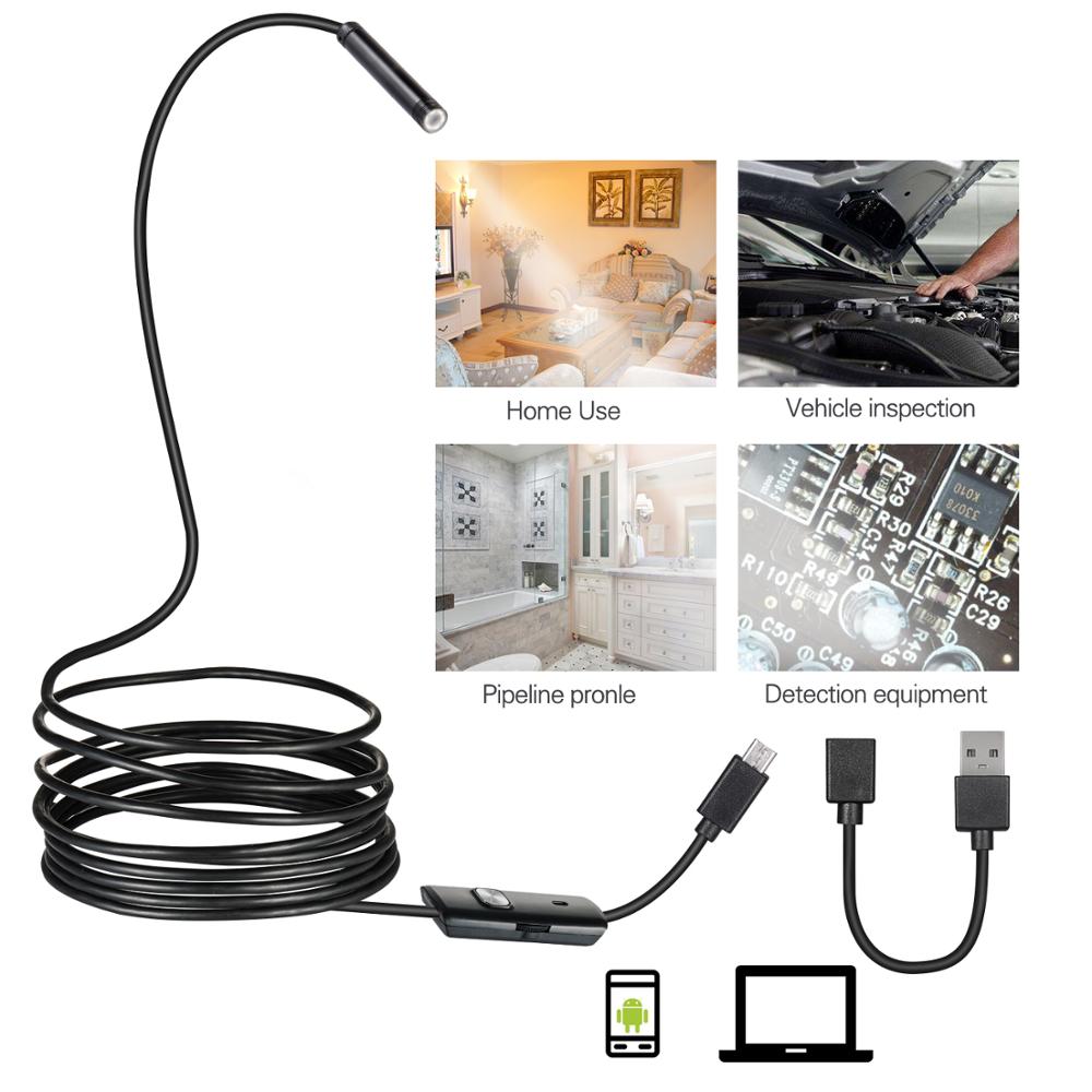 Cámara endoscópica de 7mm, Micro USB OTG tipo C, impermeable, 6 LEDs ajustables, boroscopio de Inspección, para teléfono Android y ordenador