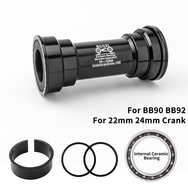 MUQZI Bicycle Bottom Bracket BSA BB68/73mm Thread BB90/92 Press Fit MTB Road Bike Ceramic Bottom Bracket For 22/24mm Crankset: BB90-92Ceramic Black